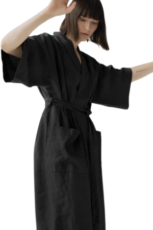 BLACK Linen Summer Bathrobe