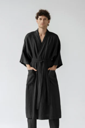 Black Linen Summer Bathrobe