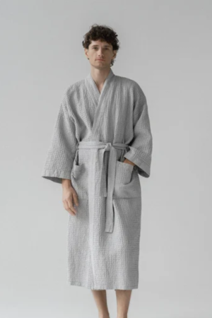 Light Grey Linen Waffle Bathrobe