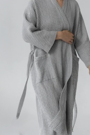 Light Grey Linen Waffle Bathrobe