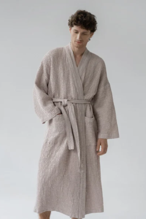 Powder Linen Waffle Bathrobe