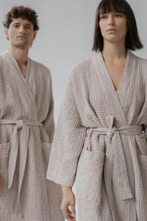 Powder Linen Waffle Bathrobe