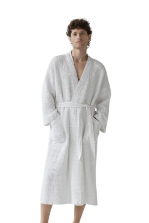 White Linen Waffle Bathrobe