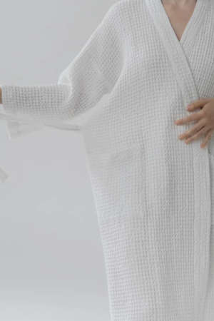 White Linen Waffle Bathrobe