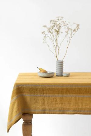 Amber Bronze Stripes Linen Tablecloth